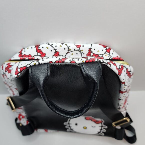 Hello Kitty Face PU Mini Backpack Purse Bag | Adjustable Straps Zipper White Red - Picture 4 of 11